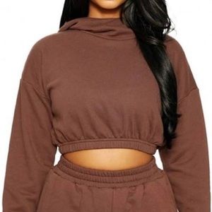 Naked Wardrobe French terry cropped hoodie chocolate size 1x